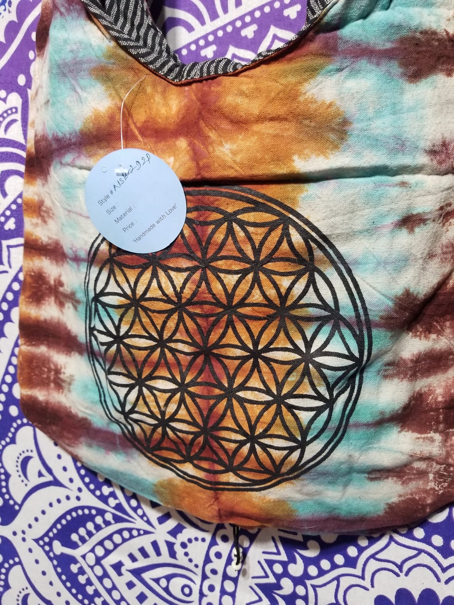 Tie Dye Cotton Flower of Life Hobo Bag